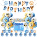 Set 18 baloane copii, New Bluey Theme, Petrecere Aniversara, Latex, 1 Banner La multi ani, 12 Cupcake Topper, 1 Cake Topper, Multicolor