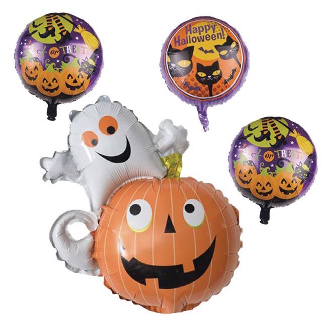 Set VENITIVO® format din 6 baloane petrecere de Halloween cu imagine dovleac si fantoma, multicolor, din folie aluminiu
