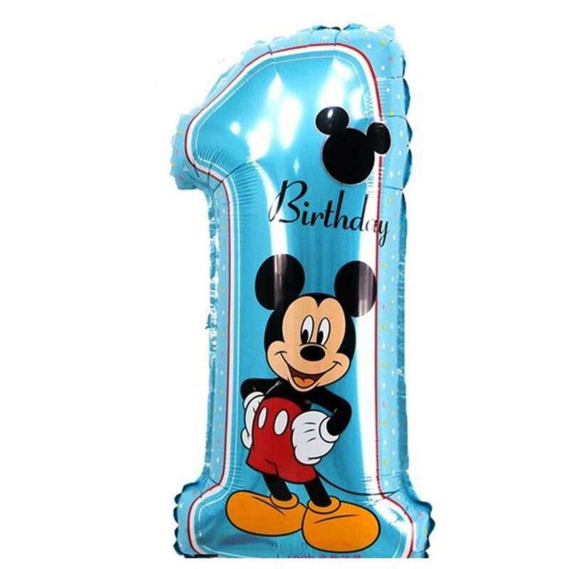 Balon Cifra 1 Mickey Mouse, 81 cm, Aniversare, Folie Figurina Albastru