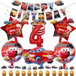 Set decor petrecere aniversare tematica CARS – McQueen, pentru ziua de nastere a copiilor sau pentru diverse alte evenimente, contine 37 piese si un banner Happy Birthday