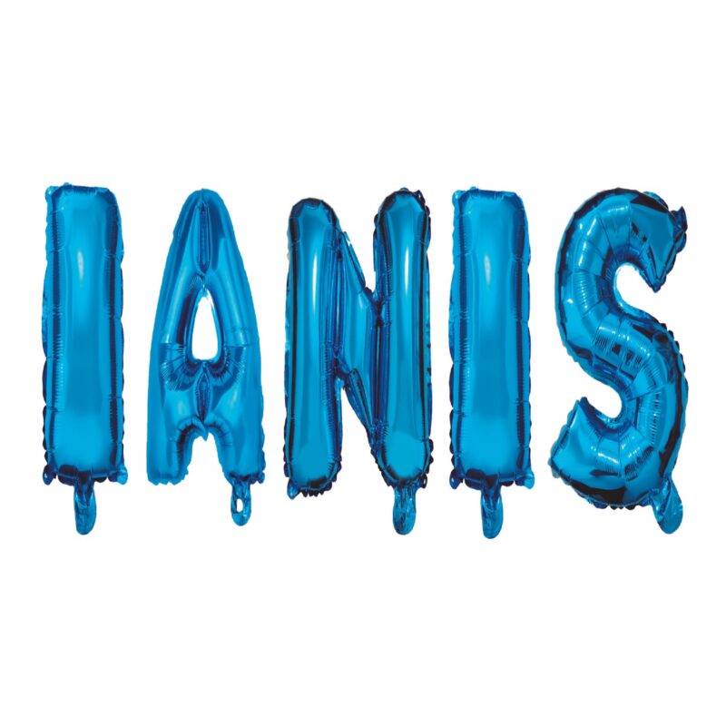 Set Baloane Litere Nume Ianis, Albastru, Wili Topper Rom, 40Cm