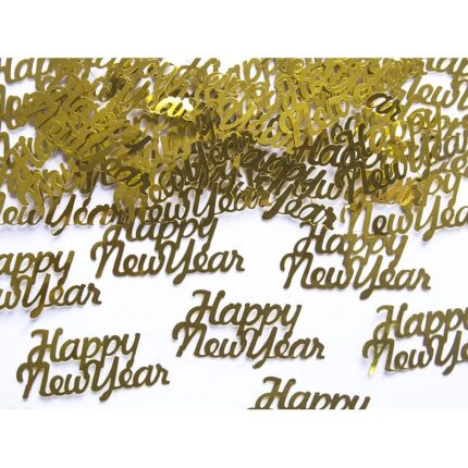 50 confetti Happy New Year, 4 x 2cm, 3g, Auriu