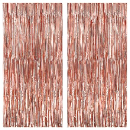 Set 2 Bucati Perdea Decorativa Teno®, din folie rose gold metalizat, pentru petreceri aniversare