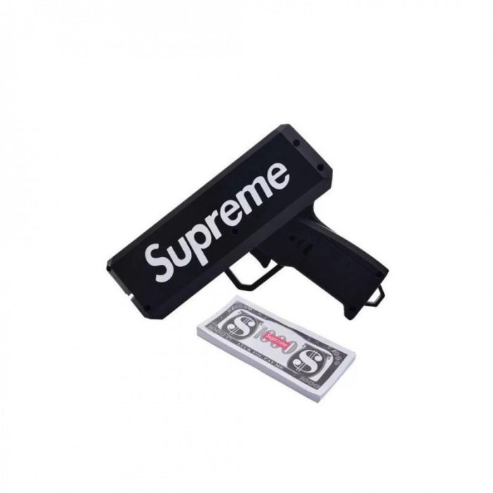 Pistol de aruncat bani sau pliante, pentru petreceri si aniversari, 100 de bancnote incluse, negru