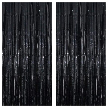Set 2 bucati Perdea Decorativa Teno®, din folie negru metalizat, pentru petreceri aniversare