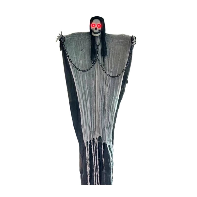 Schelete decorativ cu lanturi pentru Halloween, 180 cm, Cu sunet si lumini, Alb/Negru