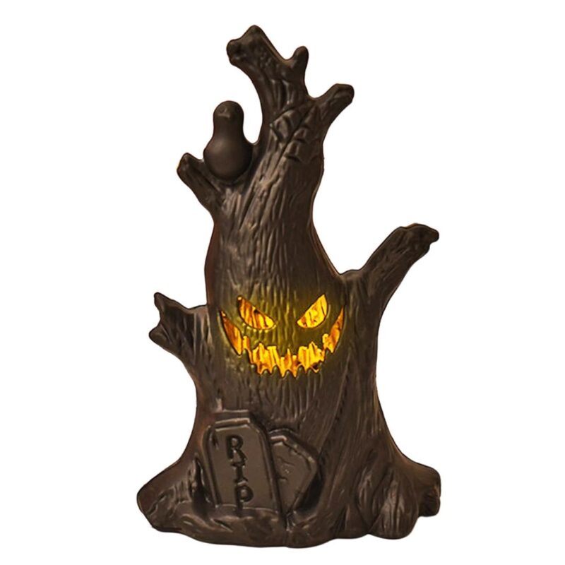 Statueta Decorativa Halloween, Fantoma cu Ciot Arbore LED, Plastic, Maro