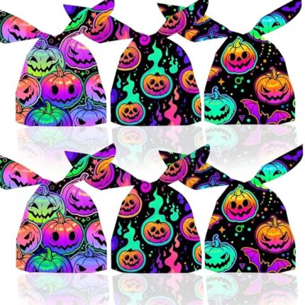 Set 50 pungi bomboane Halloween, plastic, OEMG®, 13 x 23 cm, Negru