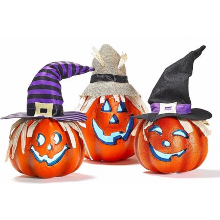 Set 3 Lampi decorative dovleac de Halloween, lumina LED, spuma, multicolor