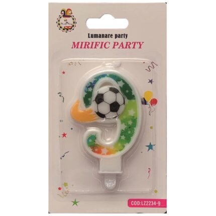 Lumanare tort fotbal, 8.5 cm, cifra 9