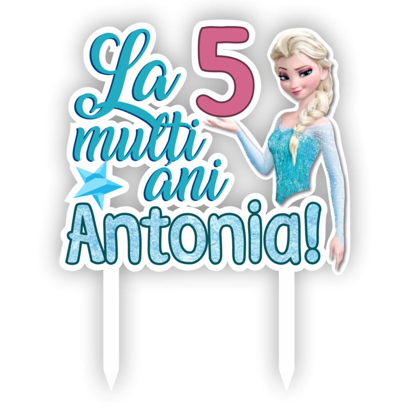 Topper tort UV Personalizat cu nume si varsta Elsa, Inedit Print, TC669, MDF, 10 cm