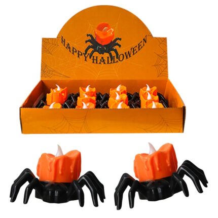 Halloween dovleac lumini set de 12, ZOUN, lumanare electronica cu LED-uri, in forma de paianjen, potrivit pentru petrecere, Halloween, sperie, material PP, culoare portocalie