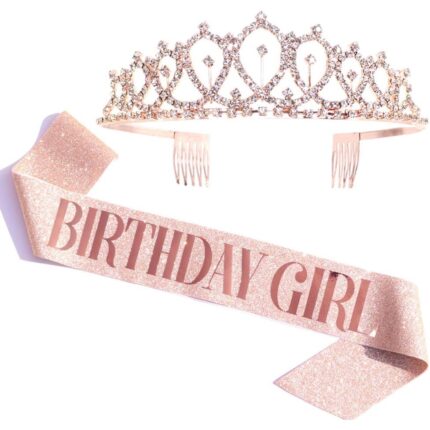 Set coroana/bentita aniversare, Pentru fete, Rose gold