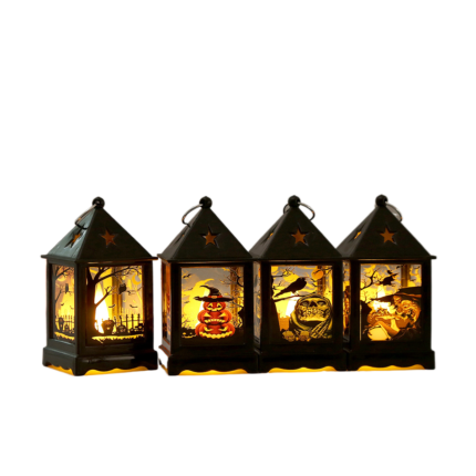 Pachet de 4 felinare de vant de Halloween, Bliibee, LED fara flacara, baterii, model bufnita corb, pentru decorarea de sarbatori, cadou pentru copii