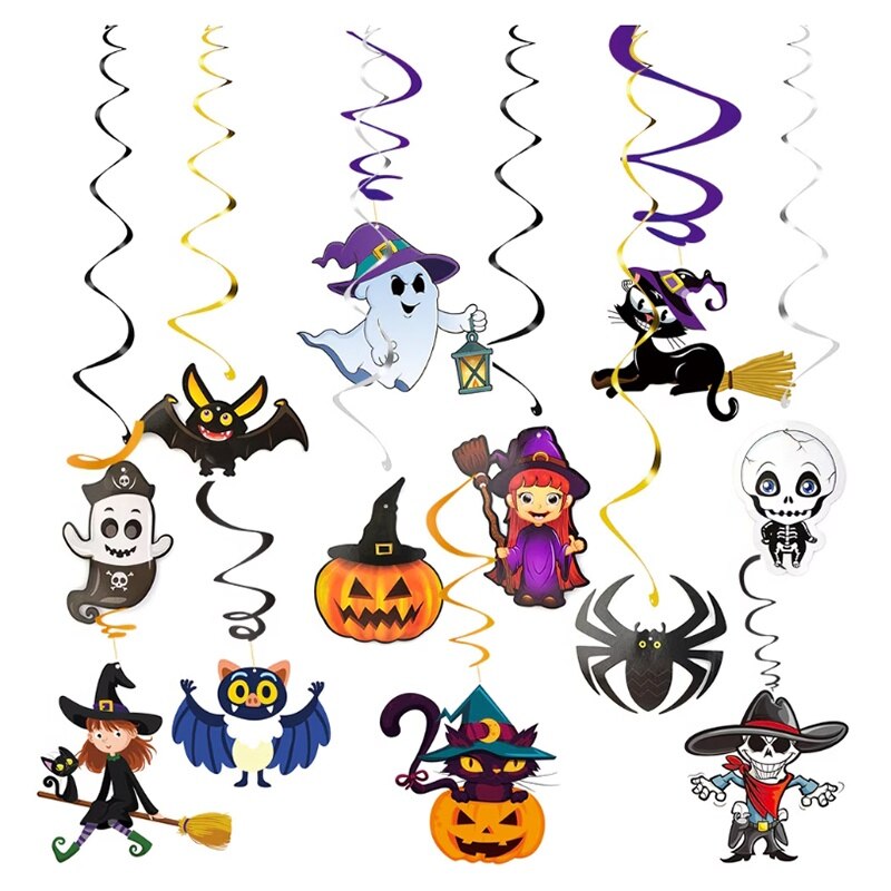 Set decoratiuni Halloween, 12 piese, multicolor, pentru interior si exterior
