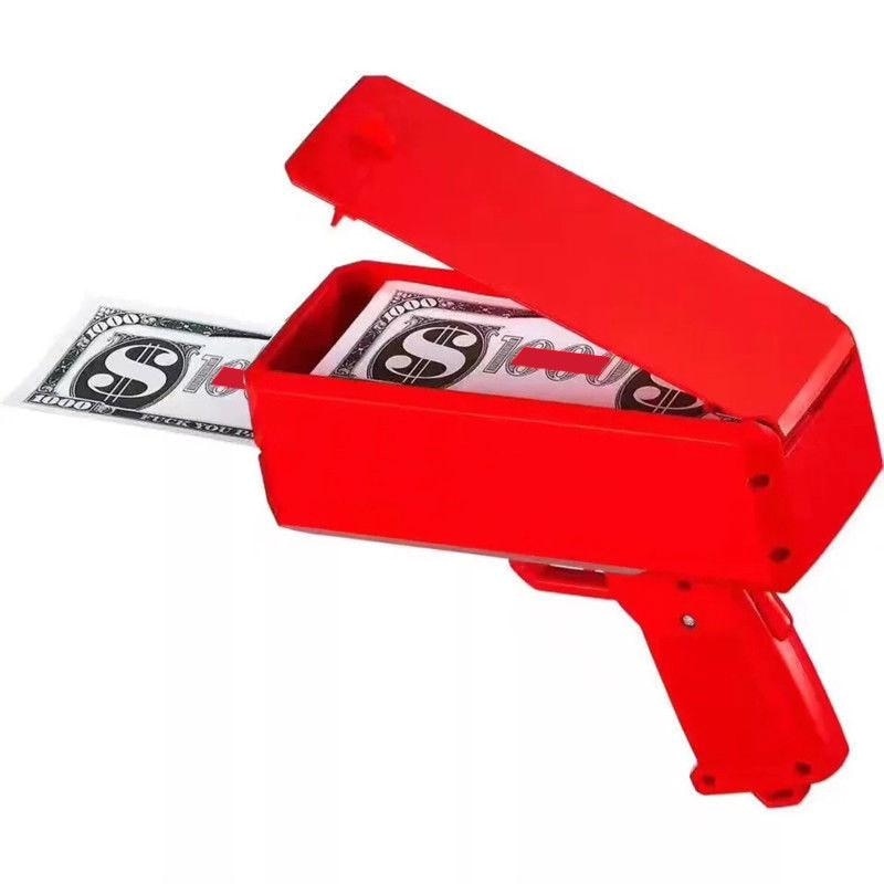 Pistol de bani pentru petreceri, Money Gun, rosu, bancnote incluse