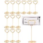 Set 12 suporturi de masa pentru numere, Hggzeg, Forma iubirii, Anti-corrosion and anti-breakage, Nu este usor sa se deformeze, Pentru nunti, petreceri aniversare, decoratiuni de masa, Metal, 12 x 7 cm, Auriu