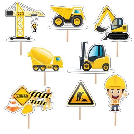 Set 8 figurine tort Constructii, KZE Prints, Photo Paper Glossy