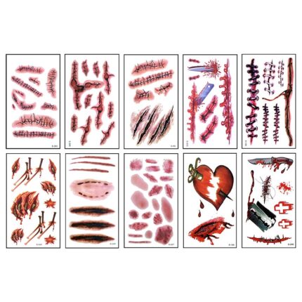 Autocolante pentru tatuaje de Halloween, Set/pachet de 10 tipuri, Multicolor