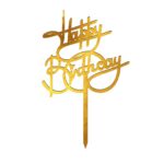 Topper tort Happy Birthday, Inedit Print, TC607, Auriu, 10 cm
