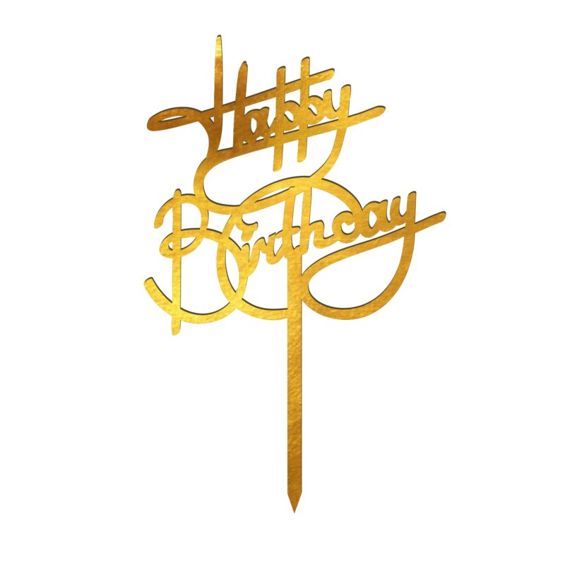 Topper tort Happy Birthday, Inedit Print, TC607, Auriu, 10 cm