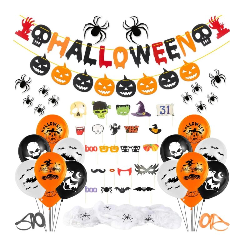 Set decoratiuni pentru Halloween Thexiu, plastic/latex, multicolor, 54 piese