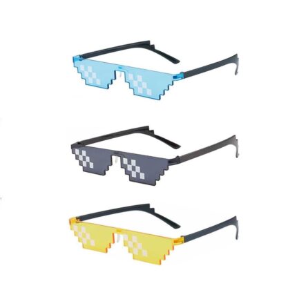 Set 3 ochelari Thug Life Deal WIth It, JENUOS®, pixelati, 6 puncte, retro, Multicolor