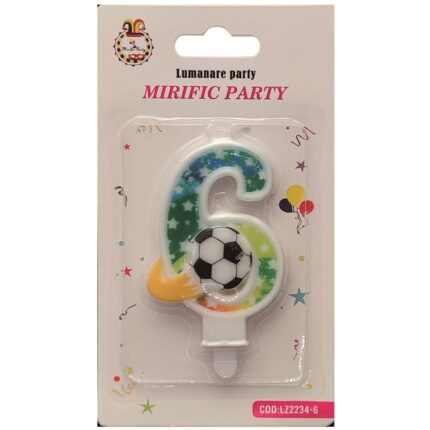 Lumanare tort fotbal, 8.5 cm, cifra 6