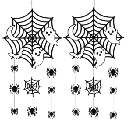 Set de doua decoratiuni infricosatoare pentru petrecerea de Halloween, 30 * 50 cm, Fantasy, lilieci, paianjeni si panze de paianjen, pentru casa sau gradina