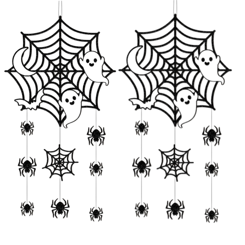Set de doua decoratiuni infricosatoare pentru petrecerea de Halloween, 30 * 50 cm, Fantasy, lilieci, paianjeni si panze de paianjen, pentru casa sau gradina
