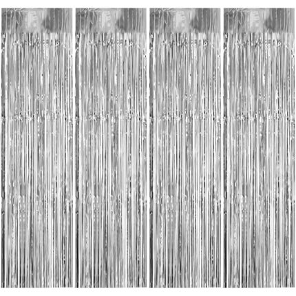 Set 4 Perdele Decorative, Multicolor, 1x3m, pentru Petreceri, Argintiu