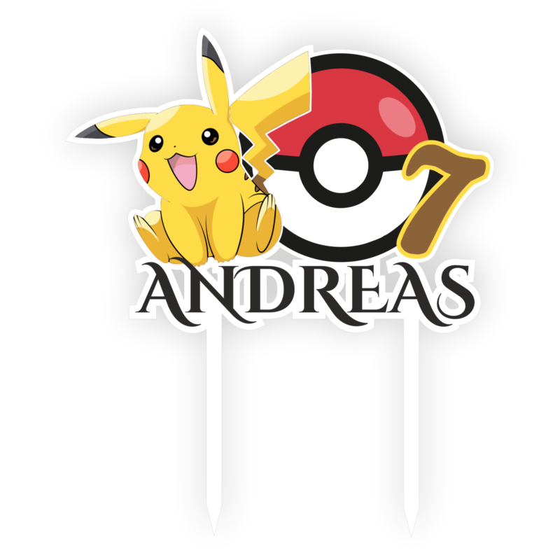 Topper tort UV Personalizat cu nume si varsta Pokemon, Inedit Print, MDF, TC902, 13 cm