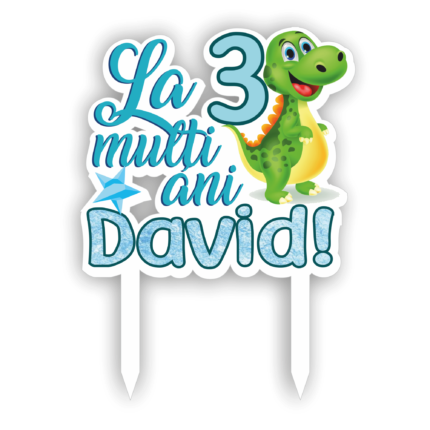 Topper tort UV Personalizat cu nume si varsta Dino, Inedit Print, TC742, MDF, 13 cm