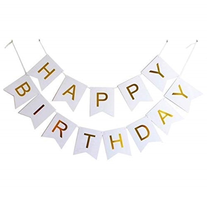 Banner Happy Birthday, Ghirlanda, 2.5m x 17cm, alb, Ropet