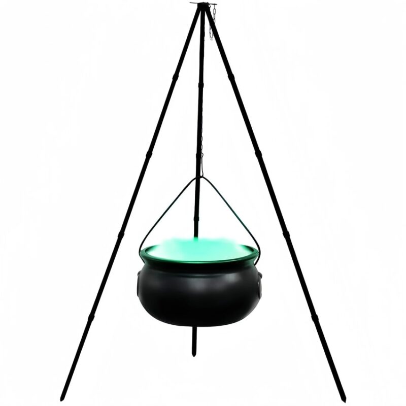 Cazan mare de vrajitoare pe trepied, cu lumina si bumbac, bol plastic negru de 32 cm, Hocus Pocus pentru petrecere, galeata pentru bomboane, 130 cm, Negru