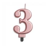 Lumanare aniversara pentru tort, cifra 3, rose gold, 7 cm