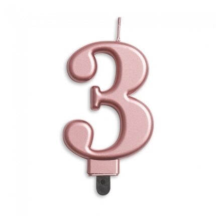 Lumanare aniversara pentru tort, cifra 3, rose gold, 7 cm