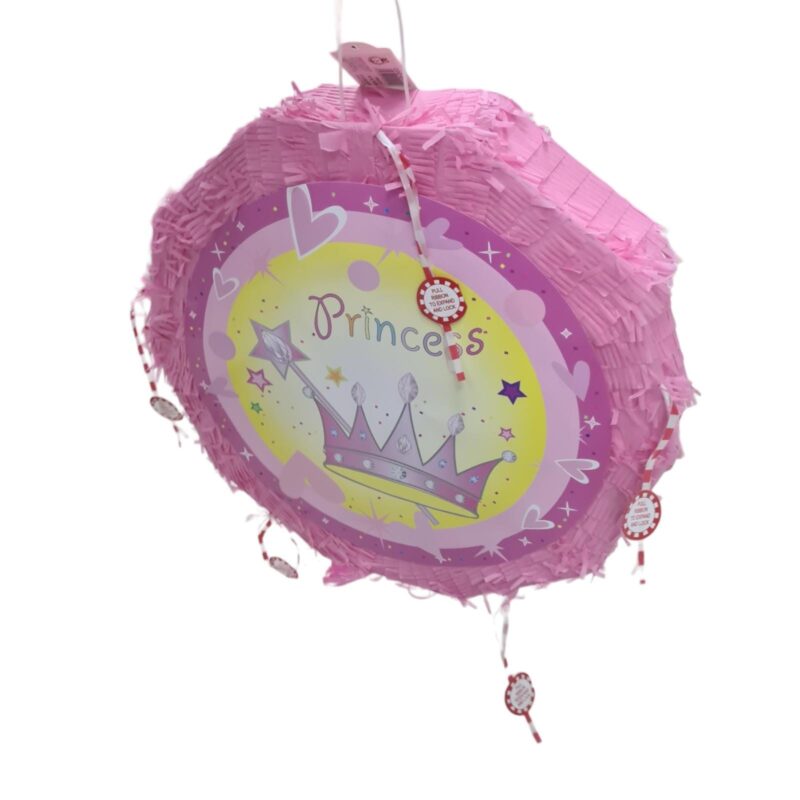 Piniata pentru petreceri, model rotund Princess, 44 cm x 42 cm x 9cm, Roz