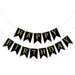 Banner Happy Birthday, Ghirlanda, 2.5m x 17cm, Negru, Ropet