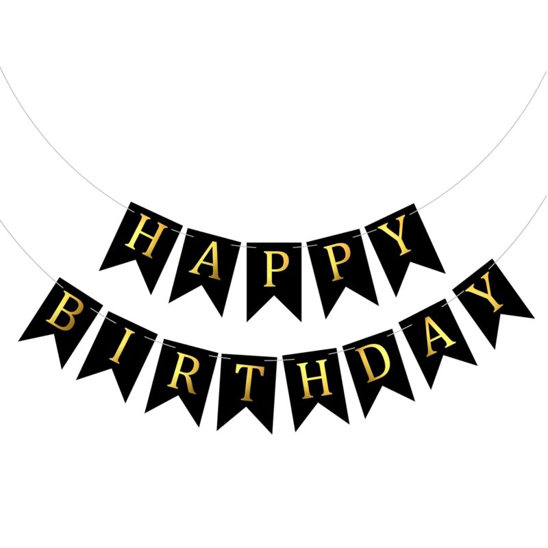 Banner Happy Birthday, Ghirlanda, 2.5m x 17cm, Negru, Ropet