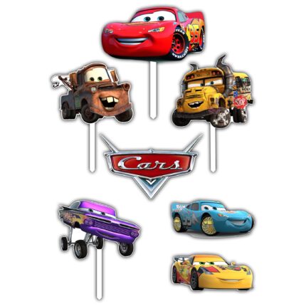 Set 7 figurine tort, Cars, Fulger McQueen, Bloom Atelier, Placaj MDF