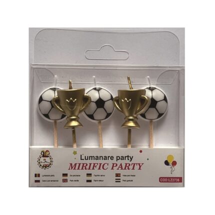 Set 5 lumanari tort, auriu, alb, cupa fotbal, PPLZ2736