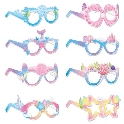 Set 16 perechi ochelari petrecere copii, BOMSTOM, modelul lumii subacvatice, Hartie, 14 x 15.2 cm, Multicolor