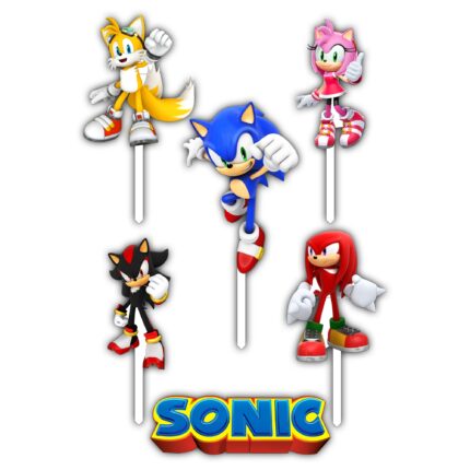 Set 6 figurine tort Sonic, Bloom Atelier, Placaj MDF