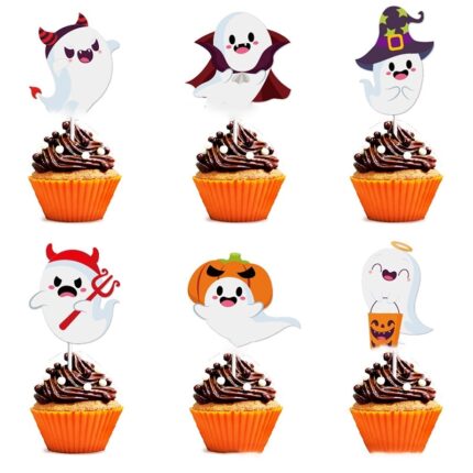 Set 6 decoratiuni Halloween pentru cupcake, Rqiurpn, model fantome, multicolor