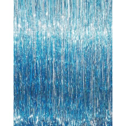 Set 2 bucati perdea decorativa, It's Party Time, din folie Bleu Glitter pentru petreceri aniversare