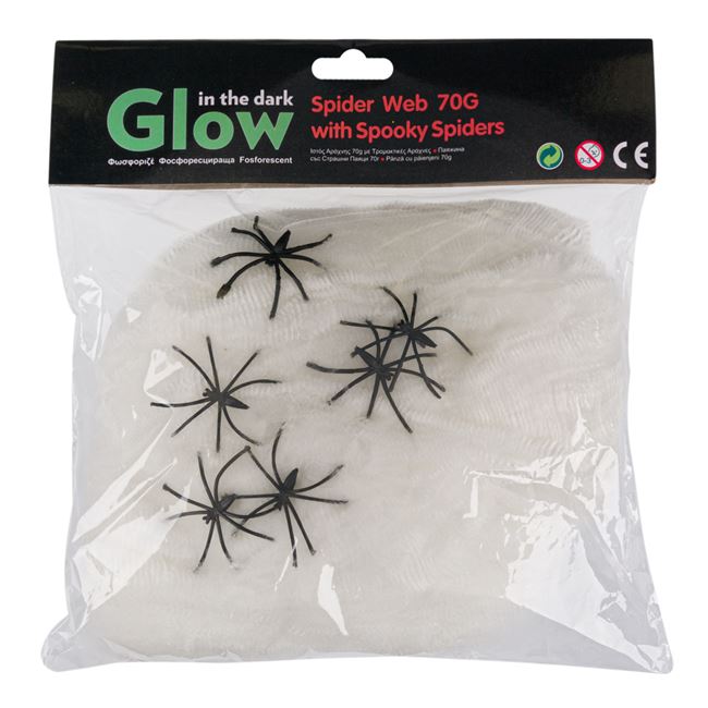 Set Panza de paianjen fosforoscenta pentru Halloween, 6 paienjeni inclusi, 70 g