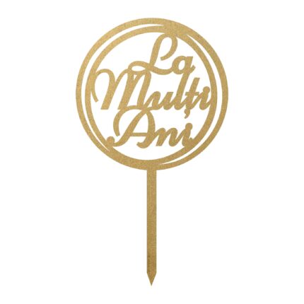 Topper tort La multi ani, Inedit Print, TC324, Auriu, 10 cm