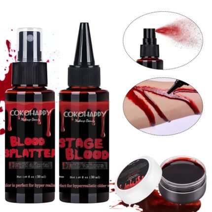 Set Accesorii Machiaj Efecte Speciale Halloween, Sange Fals, 4 Produse, rosu