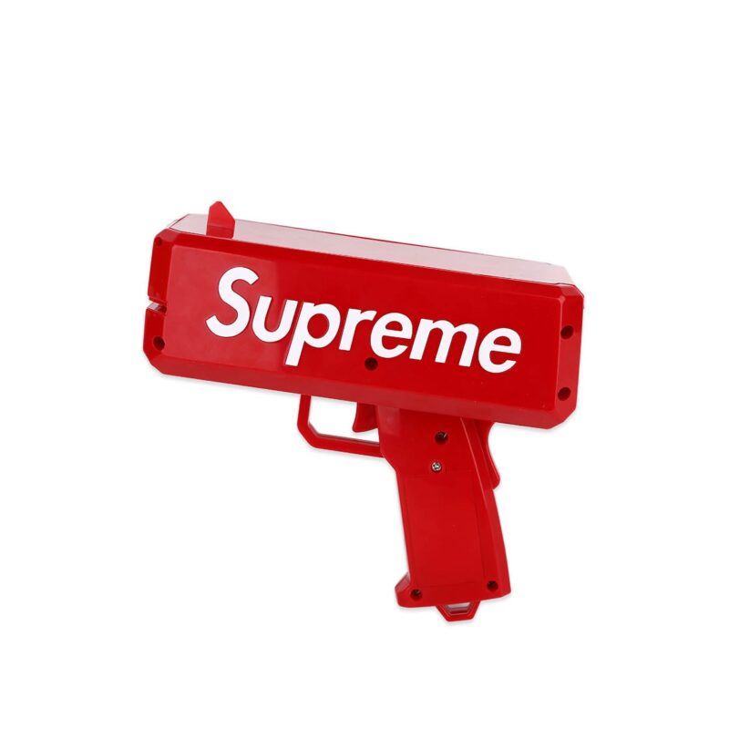 Pistol de bani pentru petreceri Supreme Fun Gun, bancnote incluse, functioneaza cu baterii, rosu,doty